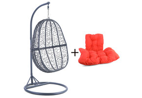 Hangstoel - ei stoel - 90x117x60 cm - met kussen - grijs oranje