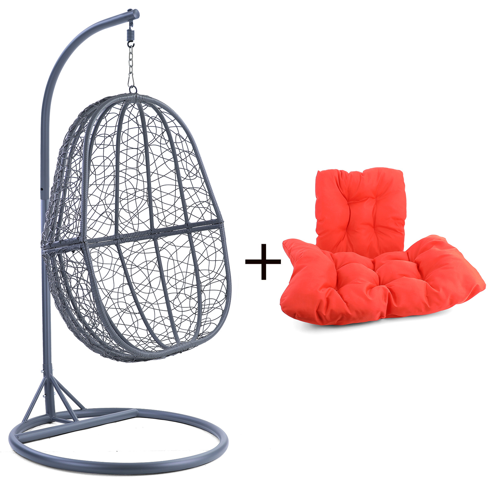 Hangstoel - ei stoel - 90x117x60 cm - met kussen - grijs oranje