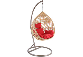 Hangstoel - ei stoel - met kussens - 95x106x65 cm - rood bruin beige