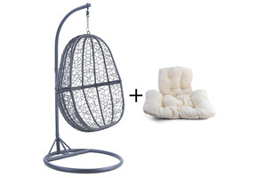 Hangstoel - ei stoel - 90x117x60 cm - met kussen - grijs beige
