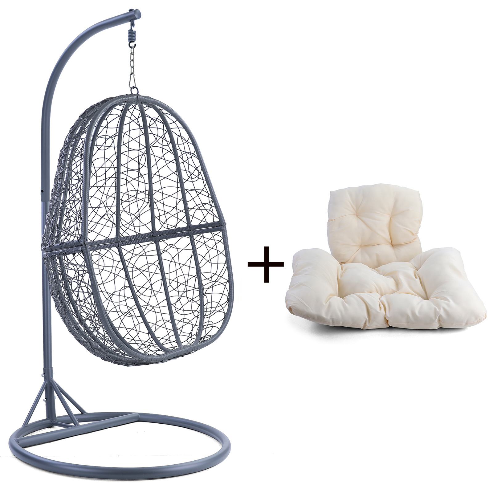 Hangstoel - ei stoel - 90x117x60 cm - met kussen - grijs beige