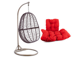 Hangstoel - ei stoel - 90x117x60 cm - met kussen - bruin rood