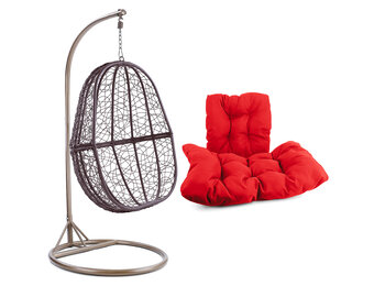 Hangstoel - ei stoel - 90x117x60 cm - met kussen - bruin rood