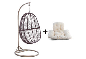 Hangstoel - ei stoel - 90x117x60 cm - met kussen - bruin beige