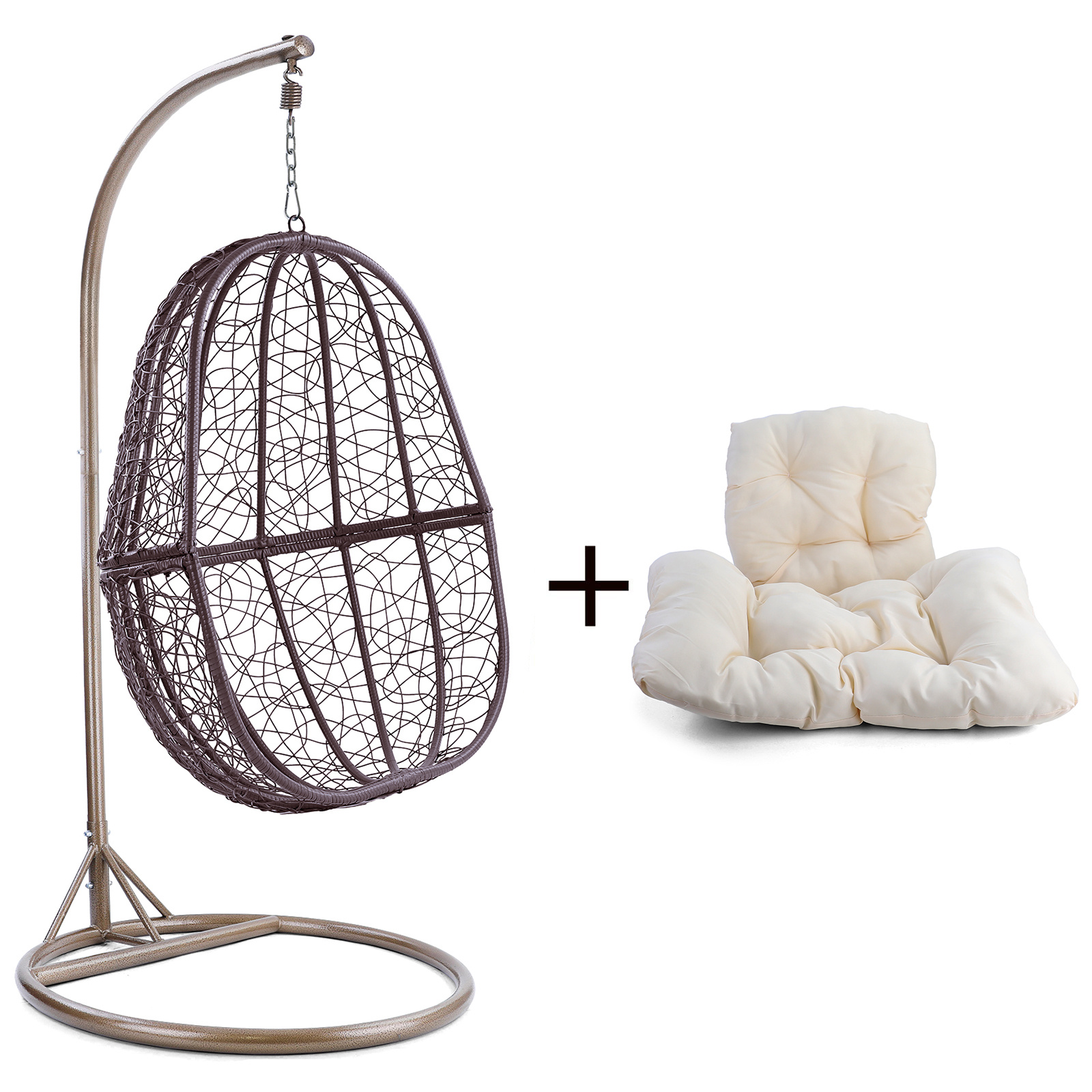 Hangstoel - ei stoel - 90x117x60 cm - met kussen - bruin beige