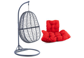 Hangstoel - ei stoel - 90x117x60 cm - met kussen - grijs rood
