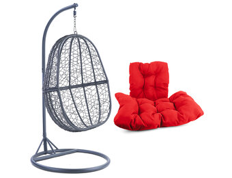 Hangstoel - ei stoel - 90x117x60 cm - met kussen - grijs rood