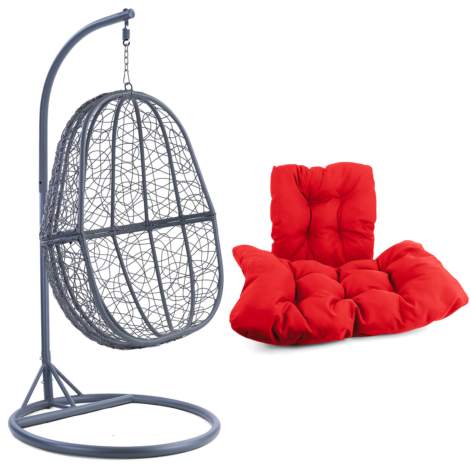 Hangstoel - ei stoel - 90x117x60 cm - met kussen - grijs rood