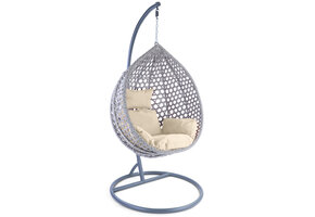 Hangstoel - grijs - 95x106x65 cm - met kussens - beige