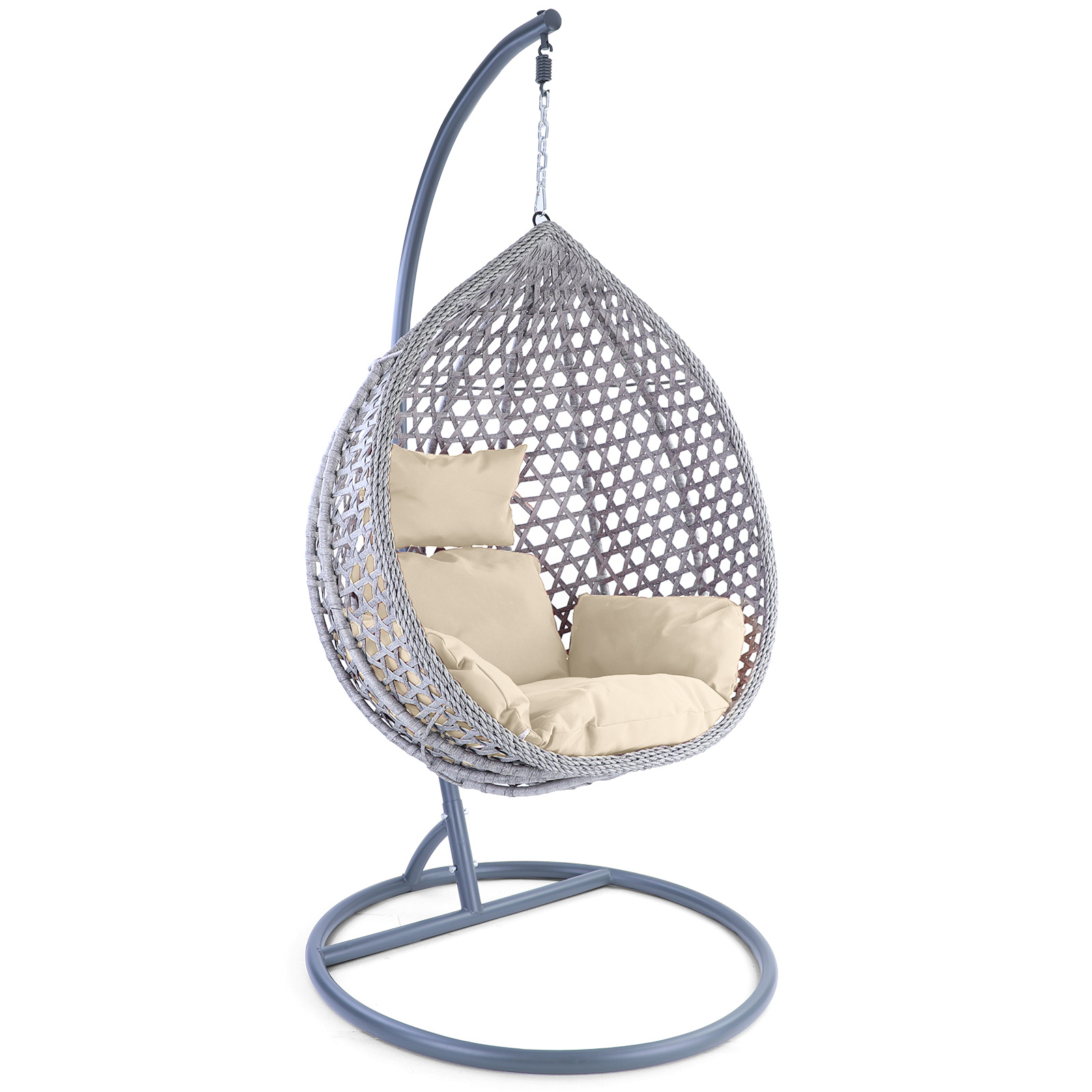 Hangstoel - grijs - 95x106x65 cm - met kussens - beige