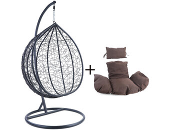 Hangstoel - 95x110x65 cm - met kussen - zwart donkerbruin