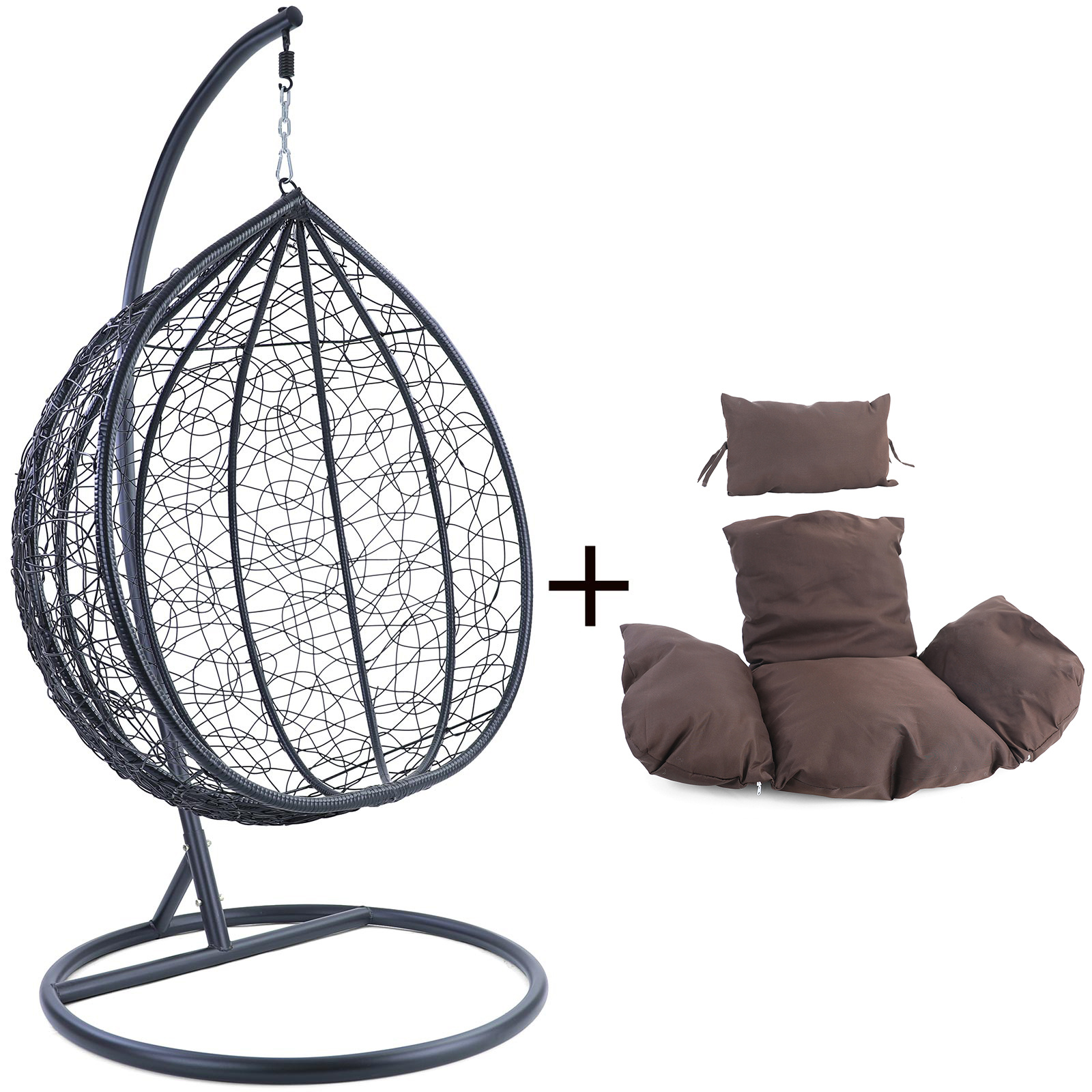 Hangstoel - 95x110x65 cm - met kussen - zwart donkerbruin