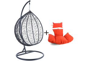 Hangstoel - zwart - 120x106x70 cm - met kussen - oranje