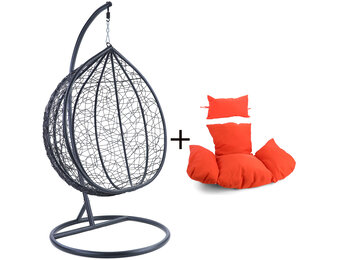 Hangstoel - zwart - 120x106x70 cm - met kussen - oranje