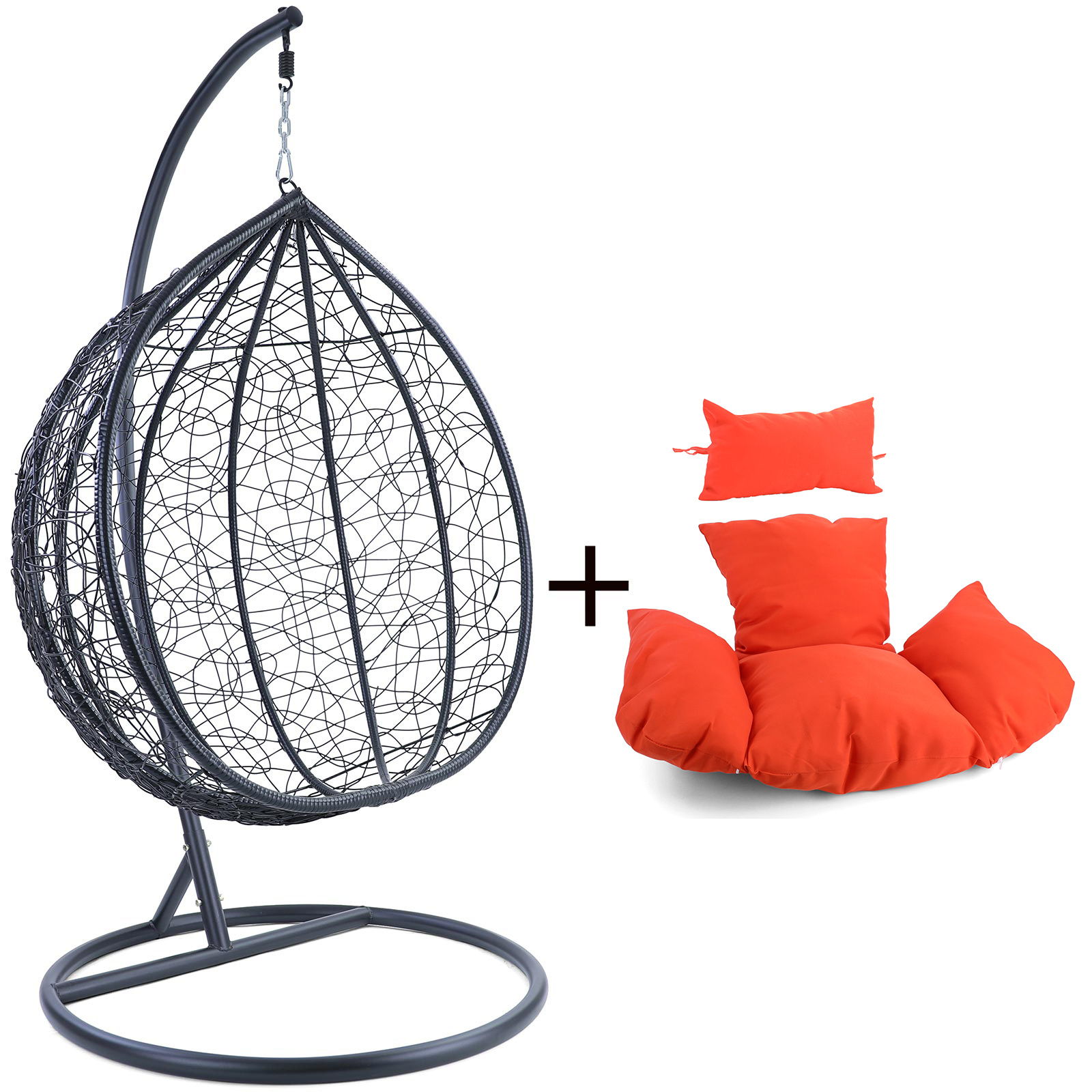 Hangstoel - zwart - 120x106x70 cm - met kussen - oranje