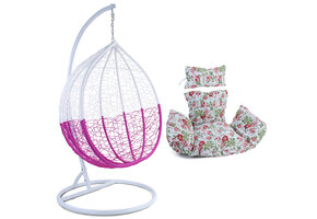Hangstoel - roze wit - 95x110x65 cm - met bloemen kussen