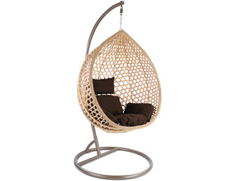 Hangstoel - beige - 120x106x70 cm - met kussen - donkerbruin