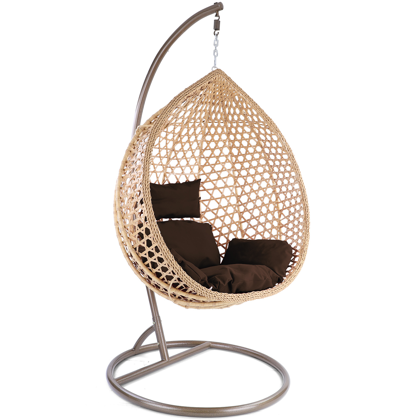 Hangstoel - beige - 120x106x70 cm - met kussen - donkerbruin