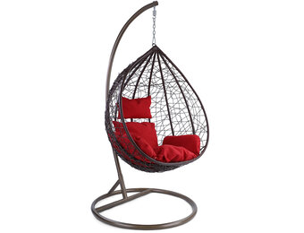 Hangstoel - ei stoel - 95x110x65 cm - met kussen - bruin rood