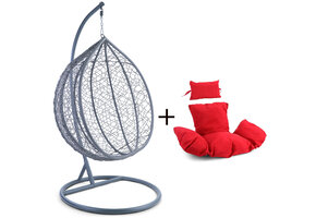 Hangstoel - grijs - 120x106x70 cm - met kussen - rood