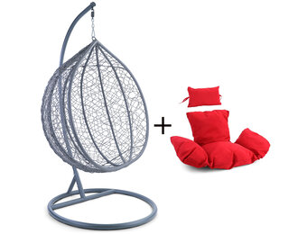 Hangstoel - grijs - 120x106x70 cm - met kussen - rood