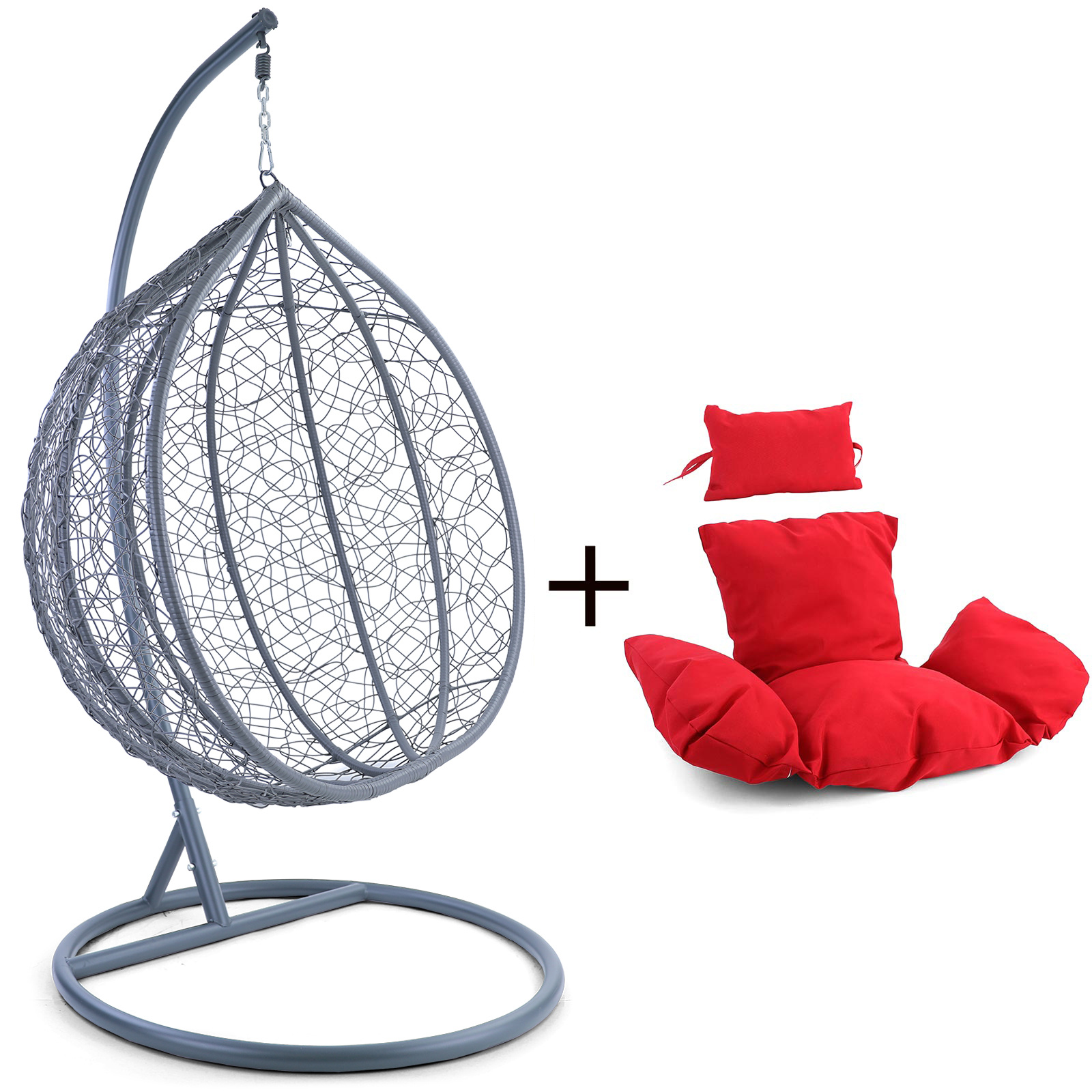 Hangstoel - grijs - 120x106x70 cm - met kussen - rood