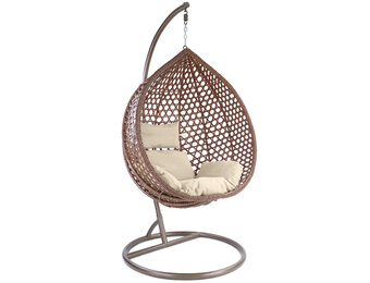 Hangstoel - bruin - 120x106x70 cm - met kussen - beige