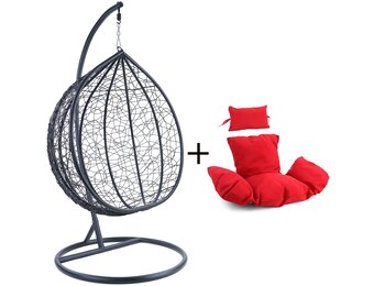 Hangstoel - ei stoel - 95x110x65 cm - met kussen - zwart rood