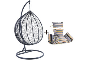 Hangstoel - zwart - 120x106x70 cm - met kussen - gestreept