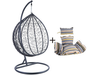 Hangstoel - zwart - 120x106x70 cm - met kussen - gestreept