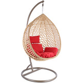 Hangstoel - bruin beige - 106x120x70 cm - met rode kussen