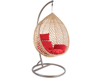 Hangstoel - bruin beige - 106x120x70 cm - met rode kussen