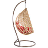 Hangstoel - bruin beige - 106x120x70 cm - met rode kussen