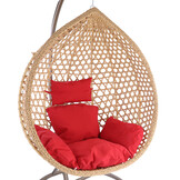 Hangstoel - bruin beige - 106x120x70 cm - met rode kussen