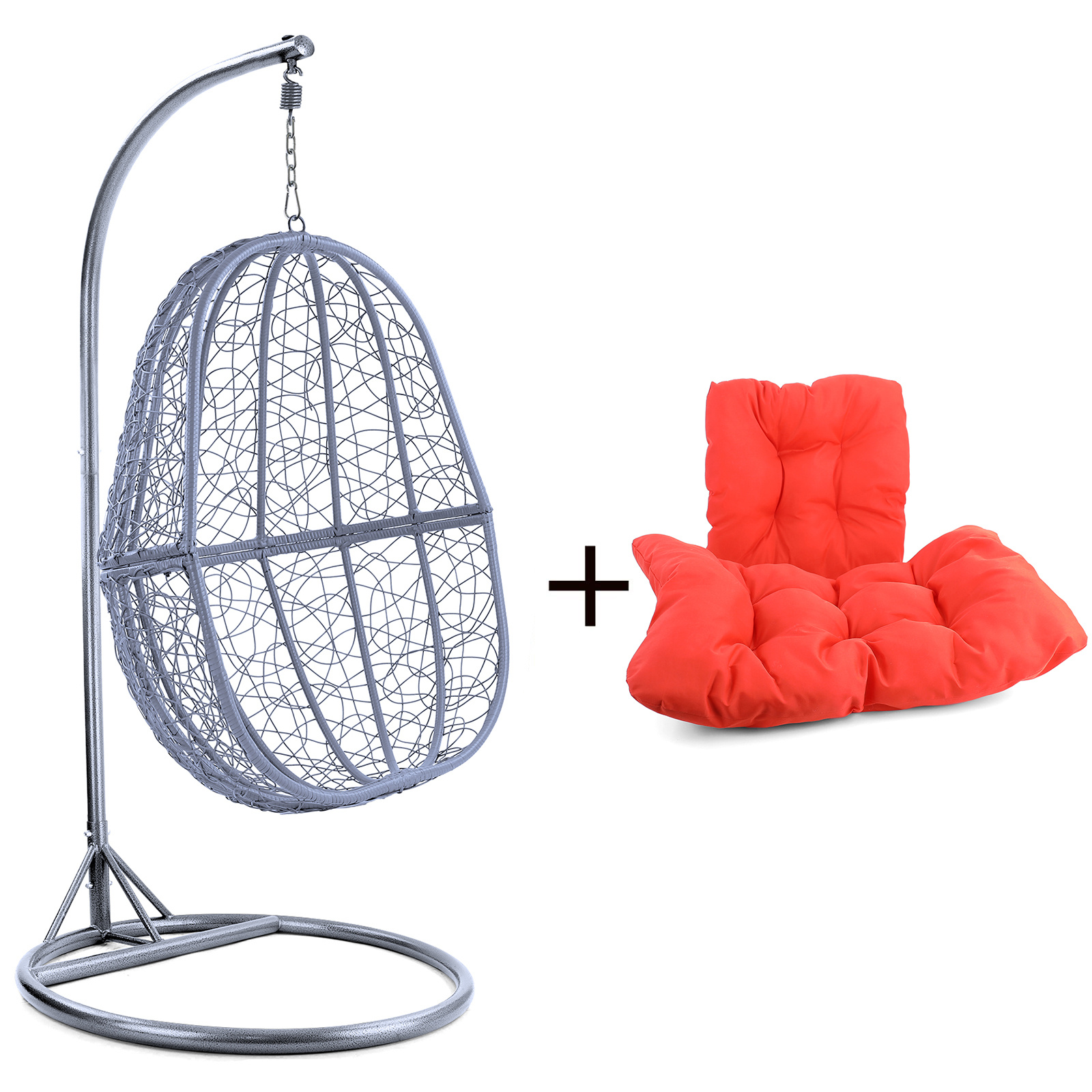 Hangstoel - zilver lichtgrijs - 90x117x60 cm - oranje kussen