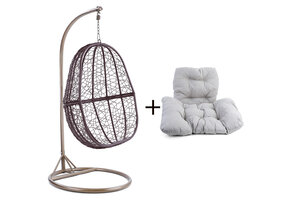 Hangstoel - 90x117x60 cm - met kussen - lichtgrijs bruin