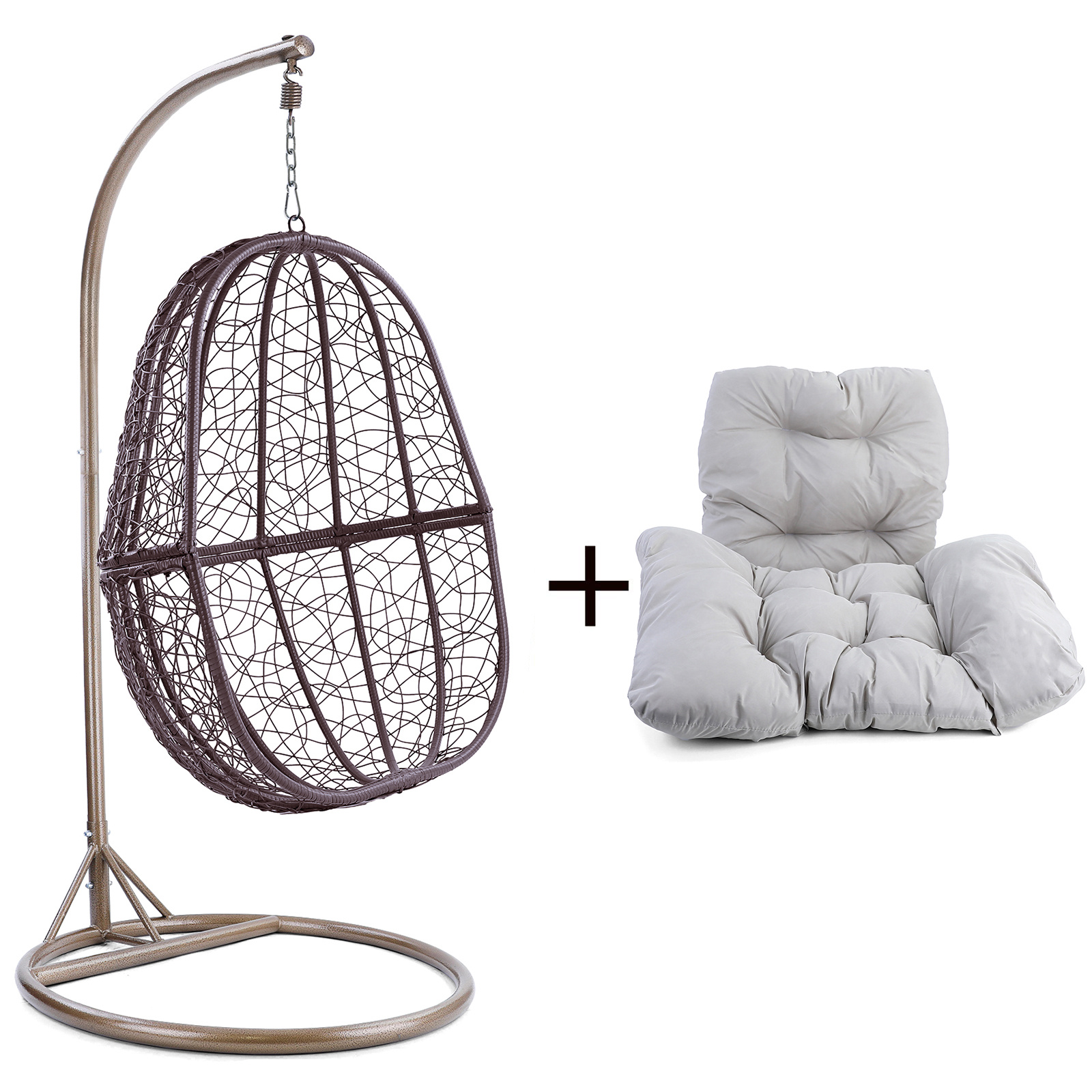 Hangstoel - 90x117x60 cm - met kussen - lichtgrijs bruin