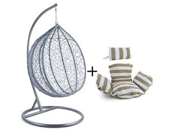 Hangstoel - lichtgrijs zilver - 110x95x65 cm - gestreept kussen