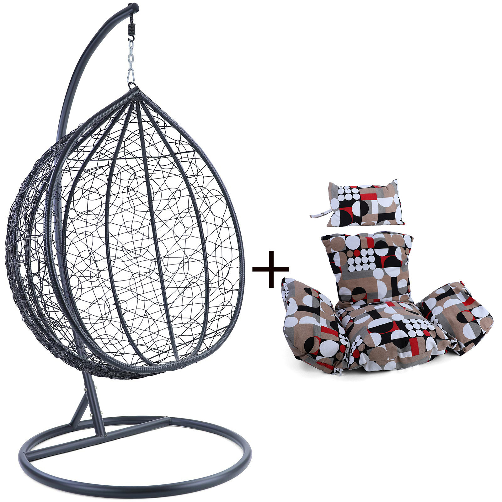 Hangstoel - ei stoel - 95x110x65 cm - met kussen - zwart