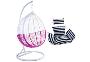 Hangstoel - roze wit - 106x120x70 cm - met gestreept kussen