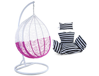 Hangstoel - roze wit - 106x120x70 cm - met gestreept kussen