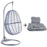 Hangstoel - zilver lichtgrijs - 90x117x60 cm - gestreept kussen