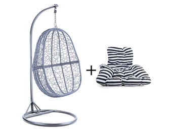 Hangstoel - zilver lichtgrijs - 90x117x60 cm - gestreept kussen