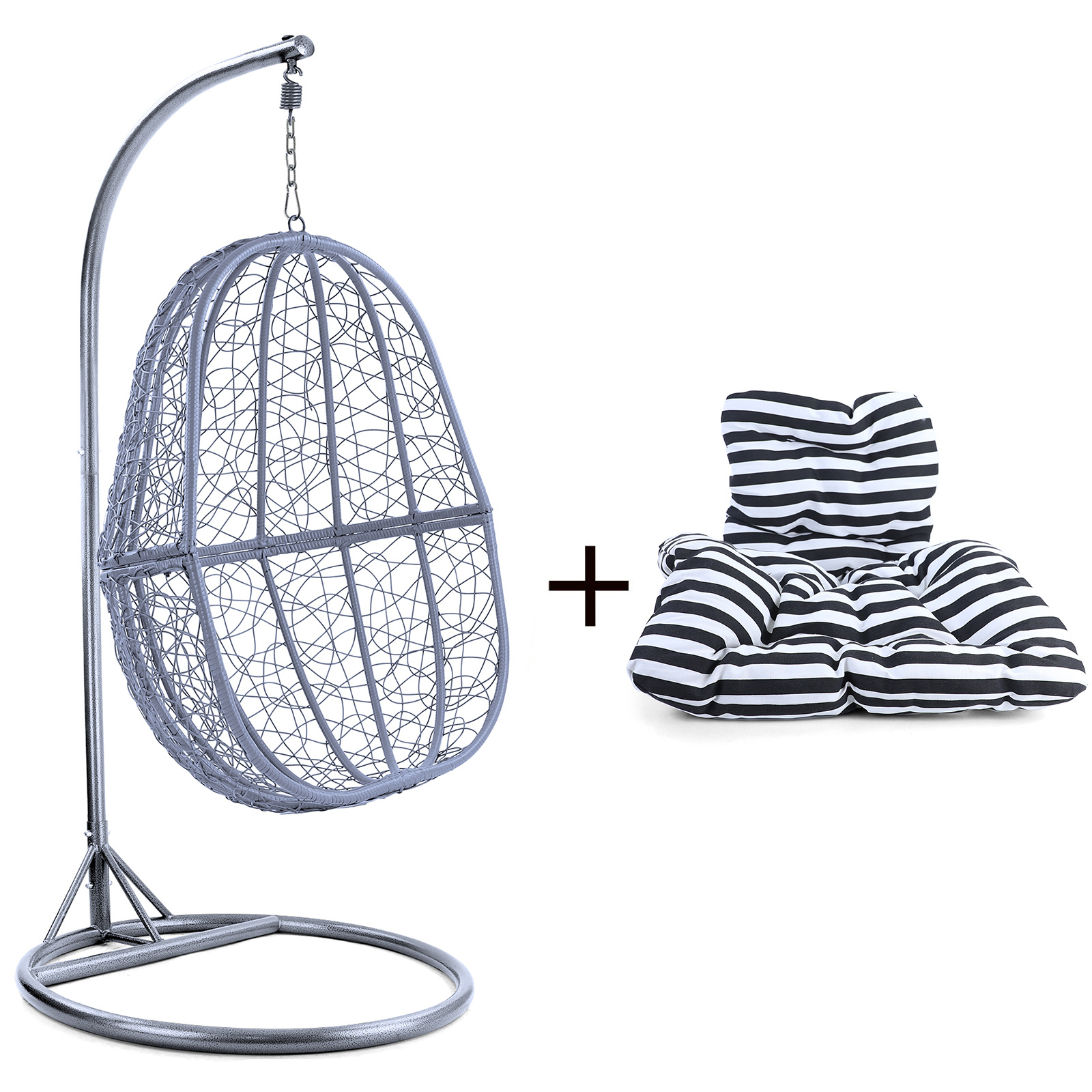 Hangstoel - zilver lichtgrijs - 90x117x60 cm - gestreept kussen