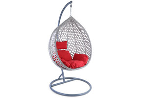 Hangstoel - grijs - 120x106x70 cm - met kussen - rood