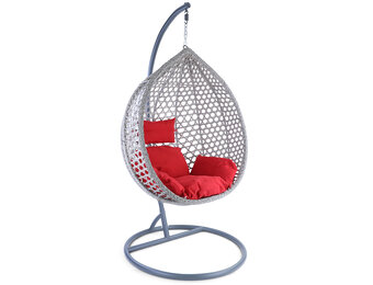 Hangstoel - grijs - 120x106x70 cm - met kussen - rood