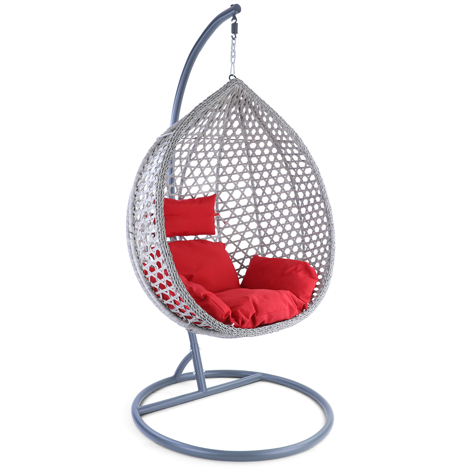 Hangstoel - grijs - 120x106x70 cm - met kussen - rood