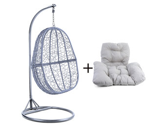 Hangstoel - 90x117x60 cm - met kussen - zilver lichtgrijs