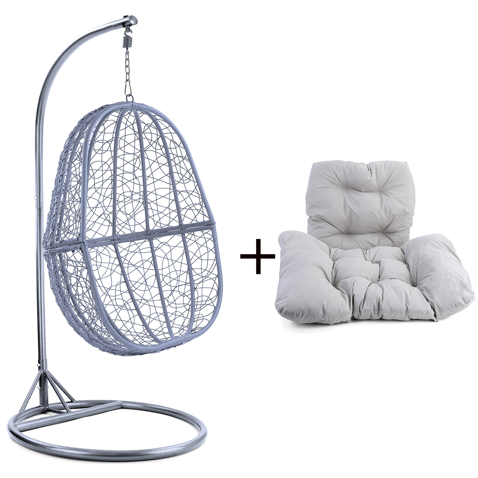 Hangstoel - 90x117x60 cm - met kussen - zilver lichtgrijs