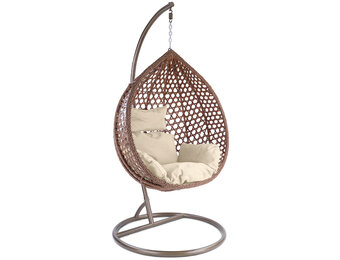 Hangstoel - bruin - 95x106x65 cm - met kussen - beige